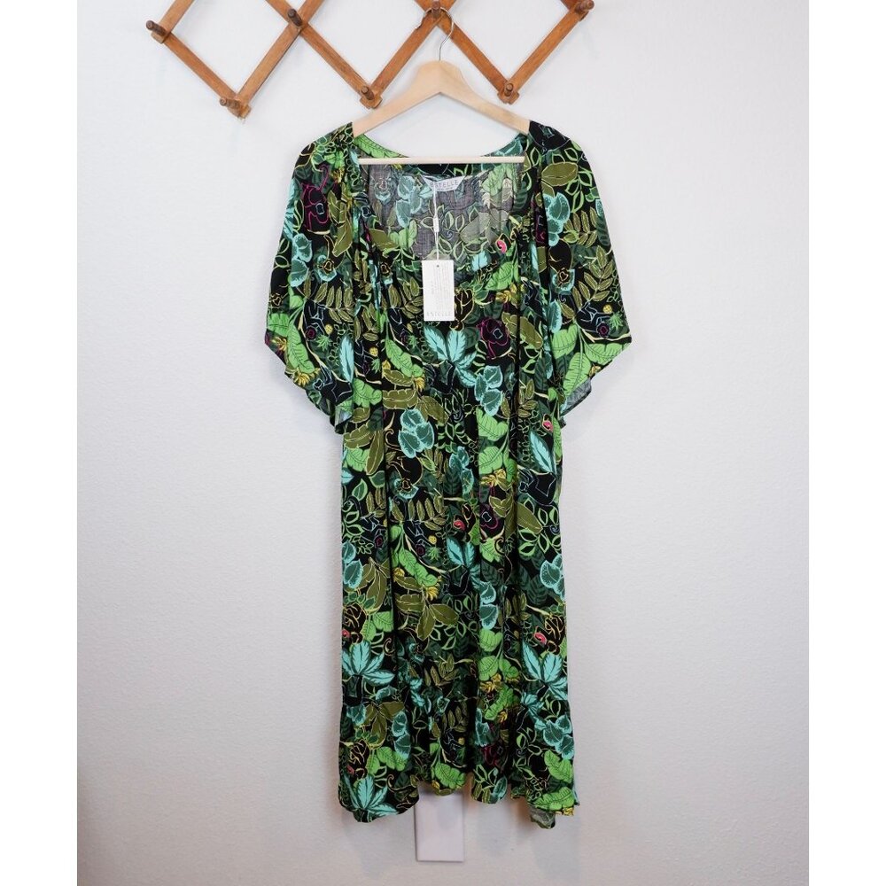 NEW Estelle Womens Wild Heart Leaf Tropical Print Vacation Dress, 4X